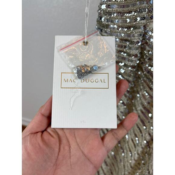 B59 Mac Duggal Long Gown Womens 2 Silver Sequins Glam Wedding Euphoria Inspired - Picture 8 of 10